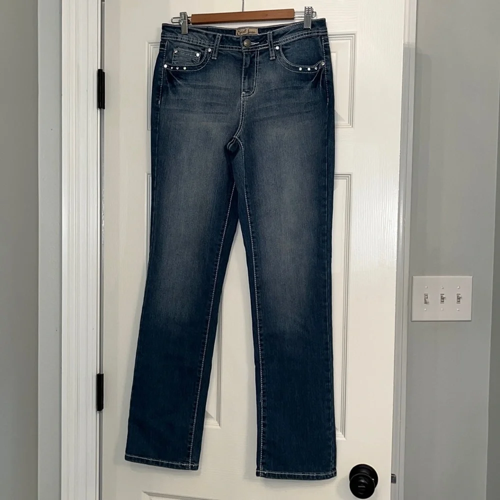 Earl Women’s Mid Rise Medium Wash Embellished‎ Bootcut Jeans Sz 6 Western Bling